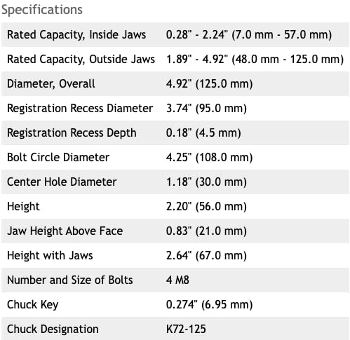 Lathe Chuck, 4-Jaw 5", Independent - High Grade Steel - Includes a chuck key and reversible jaws, LittleMachineShop.com (2338) LittleMachineShop.com