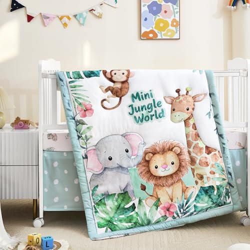 NacoMoco 3-Piece Crib Bedding Set for Boys Girls - Ultra Soft & Skin Friendly Baby Bedding Set Includes Crib Comforter, Sheet & Crib Skirt (Safari) NacoMoco