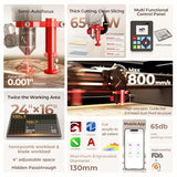 Monport Reno Pro 65W Desktop CO2 Laser Engraver＆Cutter,16x24 Workbed Laser Engraving Machine with New Semi-Autofocus,Control Panel,2 Working Platforms,Z-axis Adjustable for Wood Acrylic Glass More... Monport