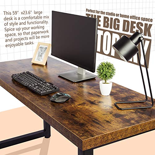 TOPSKY 59" Big Large Computer Office Desk 1.88" Thickness Desktop (Rustic Brown) - WoodArtSupply