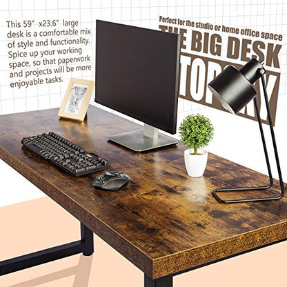 TOPSKY 59" Big Large Computer Office Desk 1.88" Thickness Desktop (Rustic Brown) - WoodArtSupply