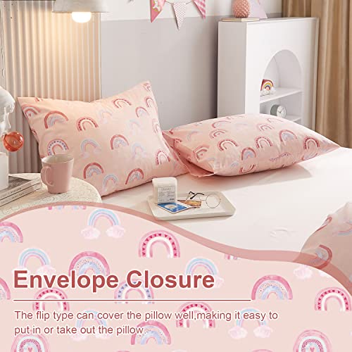 Ivellow Twin Duvet Cover Bed Set 100% Cotton Rainbow Pink for Girls Cute Kawaii Bedding Set 3 Pcs Ultra Soft Breathable Toddler Teen Kids Patterned Cartoon Comforter Cover. Ivellow