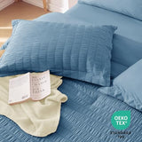 MUXHOMO 7 Pieces King Comforter Set, Seersucker Bed in a Bag King Size, All Season Luxury Bedding Set with Comforter, Flat Sheet, Fitted Sheet, Pillowcases & Shams, Mineral Blue MUXHOMO