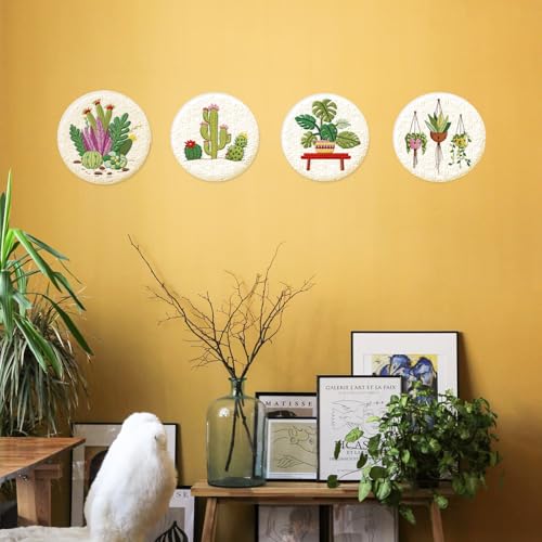INFUNLY 4 Pack Tropical Plants Embroidery Kit for Beginners Adults Cactus Embroidery Starter Kit Punch Needle Embroidery Kits Palm Leaf Cross Stitch Kits with Patterns Instructions for DIY