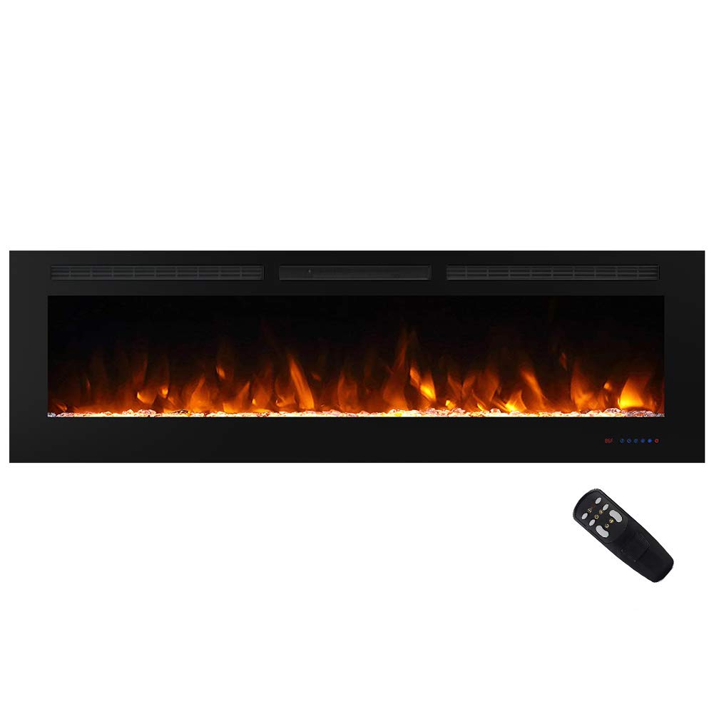 Masarflame 72" Recessed Electric Fireplace Insert, 5 Flame Settings, Log Set or Crystal Options, Temperature Control by Touch Panel & Remote, 750/ 1500W Heater