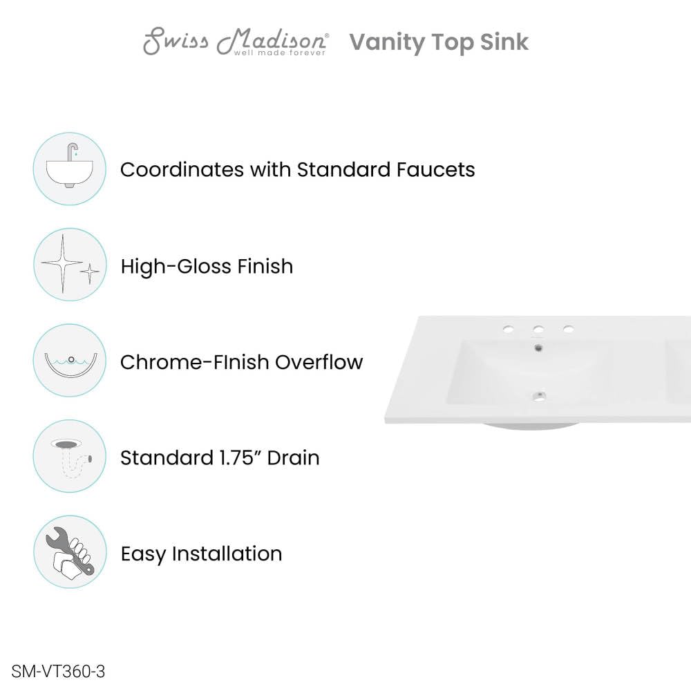 60" Vanity Top Bathroom Sink with 3 Holes Swiss Madison