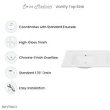 60" Vanity Top Bathroom Sink with 3 Holes Swiss Madison