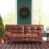 Vyfipt Futon Sofa Bed/Couch, Memory Foam Small Splitback Sofa for Living Room,Modern Loveseat with Covertible Armrests,Faux Leather/Cushion Thicker Version(Brown) Vyfipt