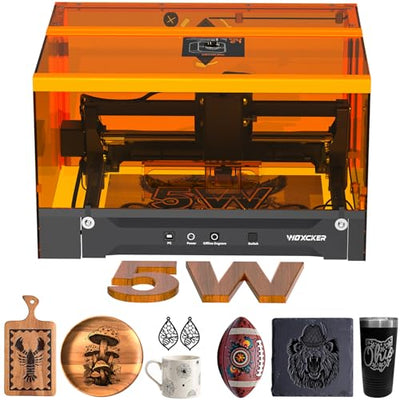 Laser Engraving Machine for Beginners, Woxcker L2 Flex 5W Enclosure Pre-Assemble Laser Engraver 0.01mm High Precision for Coated Metal, Wood, Acrylic, Leather, Glass (Class 1 Output 5000mW）