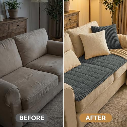 Smiry Couch Cover for Dogs Washable, Non Slip Fuzzy Pet Couch Covers for 3 Cushion Sofa Pet Friendly, Thick Soft Sofa Slipcovers Cushion Protector (Dark Grey, 27.6" x 59") Smiry
