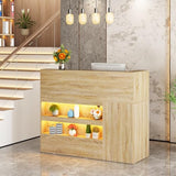 55" Reception Desk with LED Lights Power Outlets,L-Shaped Modern Front Table Reception Room Table with Cable Grommet,Lockable Drawers,Retail Checkout Counter for Lobby,Salon,Home Office Desk,Oak Hlivelood