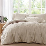 AMBERSPACE King Size Comforter Set Beige, Tufted Boho Bedding Farmhouse Bed Set, All Season 7 Pieces Bed in a Bag with Sheets, Pillowcases & Shams AMBERSPACE