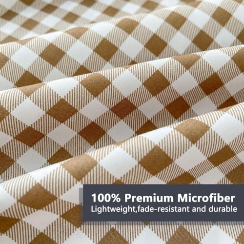 NSNLGSGC Tan Gingham Full Sheet Set, Soft Brushed Microfiber Taupe Plaid Full Bed Sheets, 4-Pieces Brown Grid Sheet Set with Deep Pocket NSNLGSGC