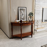 Solid Wood Semi-Circle Sofa Table with Drawer, 45.3" Traditional Living Room Console Table with Open Bottom Shelf 2-Tier Vintage Elliptical Entry Table for Home Office,Cherry Walnut SFZ1533 PADMA HOUSE