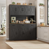 HOSTACK 71" Tall Pantry Cabinet with Charging Station, 55" Wide Kitchen Pantry Storage Cabinet with Countertop, Large Kitchen Hutch with Storage Drawers and Doors for Dining Room, Living Room, Black HOSTACK