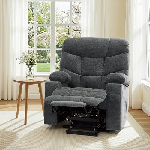 MCombo Oversized Power Lift Recliner Chair with Extended Footrest, Extra Wide for Big and Tall Elderly People, Fabric R7289 (Dark Gray, Medium-Oversize)