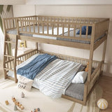 Merax Full XL Over Queen Floor Bunk Bed, Kids Bedroom Brown Wooden Bunk Bed Frame, Convertible to 2 Separated Beds with Trundle, Ladder & Guardrail for Teens, Wood Slat Support, Easy Assembly, Brown Merax