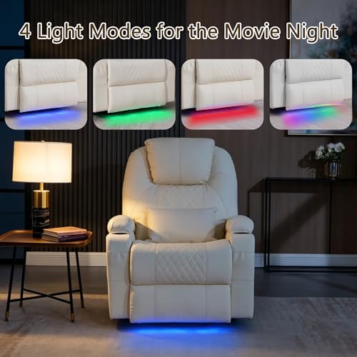 Dual Motor Power Swivel Rocker Recliner Chair with Heat and Massage,Electric Glider Rocking Chairs for Nursery,Theater Seating with LED Lights, USB A/USB C Ports for Living Room (1, Beige)