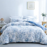 BOLINLIVING Floral Duvet Cover Full Size 3 Pieces, Flower Duvet Cover with 2 Pillow Shams, Soft Floral Bedding Set White and Blue for All Season, Breathable, Zipper Closure… BOLINLIVING