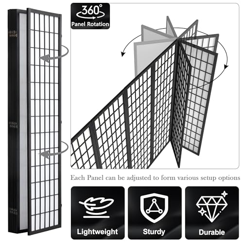 WelFurGeer 6 Panel Shoji Screen Room Divider, Folding Privacy Screens, Room Partitions and Dividers, Decorative Room Dividers, Wall Dividers for Room Separation, Japanese Room Divider for Home (Black) WelFurGeer