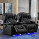 Oprisen Power Recliner Chair Set of 2 Overstuffed Home Theater Seating w/Heat Massage Electric Movie Gaming Sofa Reclining Sleeper Chair with LED Light/Lumbar Pillow/USB Port/Cup Holders Oprisen