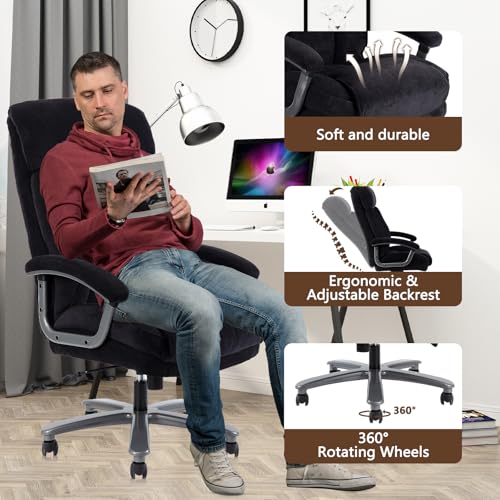CLATINA Ergonomic Big and Tall Executive Office Chair with Upholstered Swivel 800lbs High Capacity Adjustable Height Thick Padding Headrest and Armrest for Home Office Black CLATINA