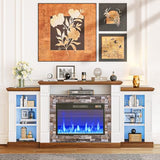 oneinmil 70" Fireplace TV Stand, Electric Fireplace with Mantel, Modern Entertainment Center with Open Storage, Remote Control, Adjustable Flame, Fire Place TV Stand for Living Room, Bedroom Oneinmil