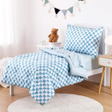 Wake In Cloud - Toddler Bedding Set for Boys Girls, Cute Gingham Grid Checkered, 4 Pieces Soft Crib Bed Set Including Comforter, Sheets and Pillowcase, Blue White Wake In Cloud