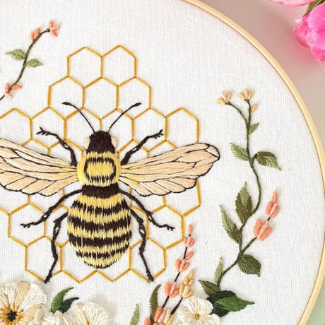 Myfelicity Embroidery kit for Adults, 3-Piece Bee and Butterfly Floral Designs, Including Tools Handmade Embroidery Hoop Art Set (Yellow) Myfelicity