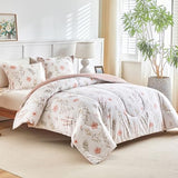 Joyreap 3pcs Floral Cotton Comforter Set for Girls, Pink Flowers n Leaves Botanical Design, Queen Size Soft n Cozy Bedding Comforter Set for All Season- 88x88 inches Joyreap