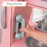 KidKraft Vintage Wooden Play Kitchen with Pretend Ice Maker and Play Phone, Pink KidKraft