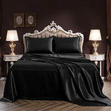 SiinvdaBZX 4Pcs Extra Deep Pocket Satin Sheet Set Queen Size, Ultra Silky Soft Black Satin Queen Bed Sheets Deep Fitted Sheet Set Fits 18-24 Inch Deep Pocket Mattress SiinvdaBZX