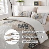 Dintszyayue Brown Boho Quilt Set Queen,3 Pieces Aztec Texture Quilt with 2 Pillowcases,Bohemian Geometric Bedspread Bedding Set Microfiber Quilted Coverlet Set for All Seasons Queen Size(90"×96") Dintszyayue