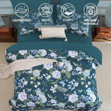 Anibedding 7Pieces Floral King Size Comforter Set, Garden Plant Flower Style Bed in a Bag Blue Bedding Comforter Set with Pillow Case for Bedroom Anibedding