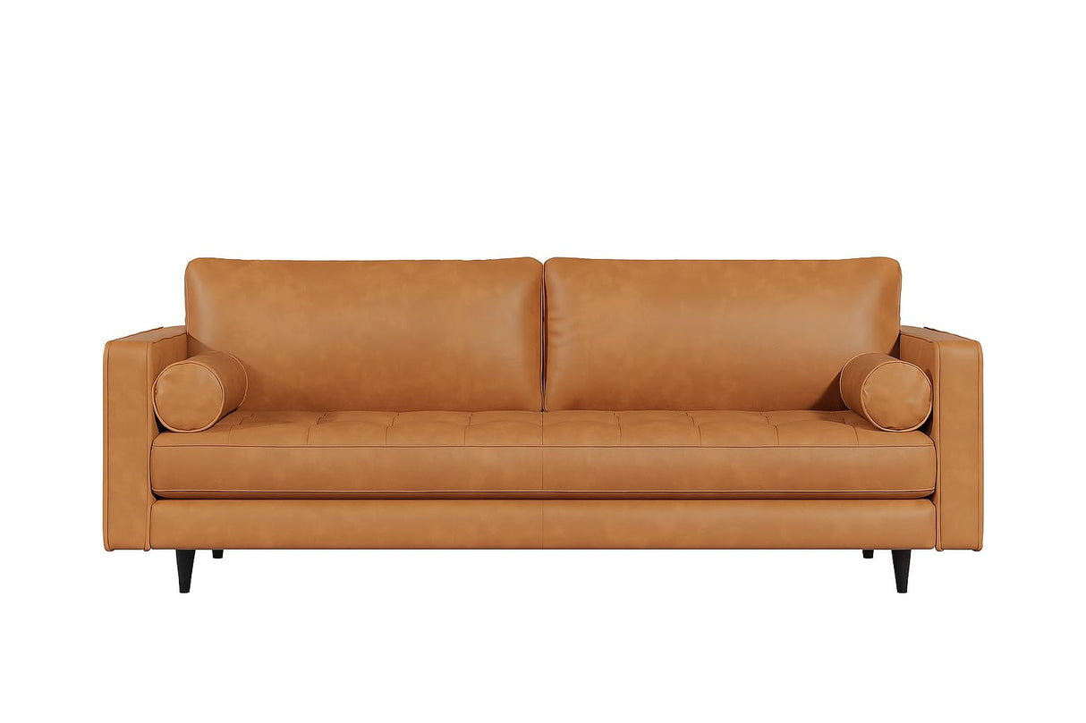 Valencia Isabella 88" Wide Sofa with 2 Bolsters | Italian Nappa 11000 Full Grain Leather, Mid-Century Tufted Couch for Living Room, Kiln-Dried Wood Frame, Down Feather Filling, Cognac VALENCIA THEATER SEATING