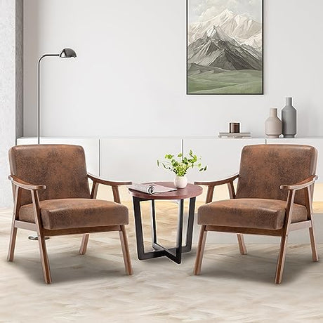 SmartEdge Accent Chair, Living Room Chairs with Extra-Thick Backrest, Lounge Accent Chair with Solid Wood Frame, Comfy Tech Cloth Vanity Chair Armchair for Bedroom, Reading Room, Office, Brown SmartEdge