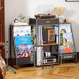 JunVpic Record Player Stand with Vinyl Storage – Record Table with Holder,6-Bin Vinyl Storage Rack & Drawer, Dual Side Display Shelves,Holds 200+ Albums,Turntable Stand for Living Room,Bedroom (Brown) JunVpic