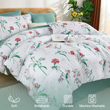 Drucon Comforter Set King Size, 7 Pieces White Green Floral Botanical Comforter Sets, Reversible Bed in a Bag Soft Lightweight Microfiber Bedding Sets for All Seasons (90"x104") Drucon