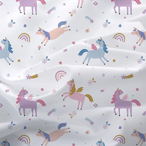 MUSOLEI Unicorn Fitted Sheet Set Full Girls Rainbow Star Sheet Pink Flower Bedding Set 1 Deep Pocket Fitted Sheet with 2 Pillowcases Multi-Colour Girls Kids Teenagers Gift Queen MUSOLEI