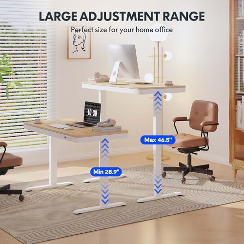 FLEXISPOT Comhar Electric Standing Desk with Drawer Desktop & Adjustable Frame w/USB Charge Ports (Bamboo-Look Laminate/White, Wood) FLEXISPOT