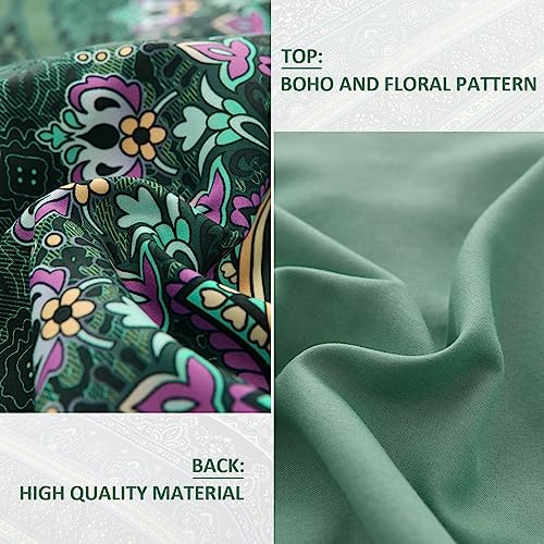 Boho Green Comforter Set Queen Size,8 Piece Bed in a Bag Bohemian Striped Bedding Quilt Set,Dark green Paisley Floral Comforter and Sheet Set,Soft Microfiber Complete Bedding Sets for All Season Cottolester