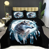 CCoutueChen Wolf Comforter Set King Size, Wolves Moon Bedding Set, Dream Catcher & Animal Pattern on Black Bedding, Western Boho Tribal Comforter Soft Microfiber Down Quilt 3 Pieces CCoutueChen