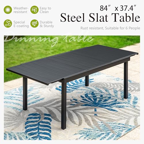 Sophia & William 9 Pieces Patio Dining Set for 6-8 People, Expandable Rectangular Metal Outdoor Table and Rattan Chairs with Cushions, All Weather Patio Table and Chairs Set Sophia & William
