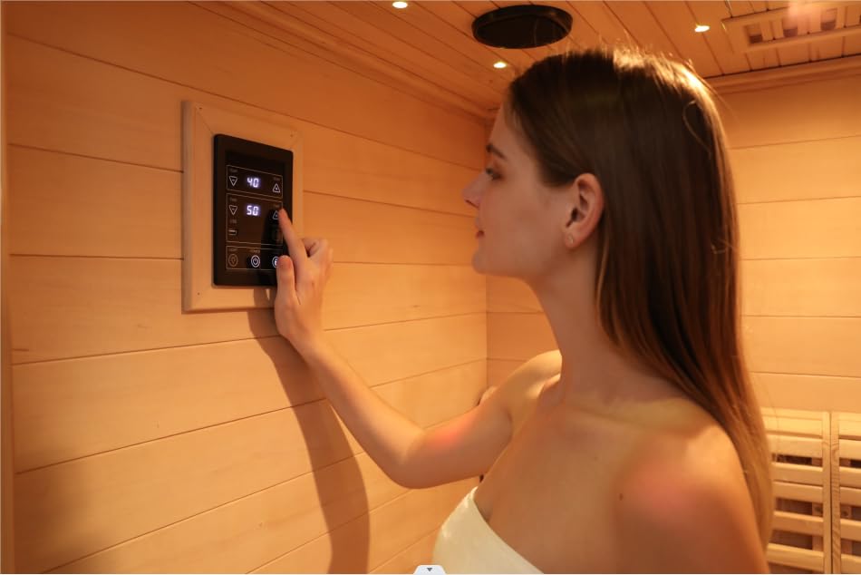 ZONEMEL Wooden Steam Sauna Room, 2 Person Canadian Hemlock Luxurious Indoor Sauna with 3.5 KW Harvia Stove Heater, Bluetooth Speaker, Sauna Stone, Wooden Bucket, Scoop, Reading Light, Hourglass ZONEMEL