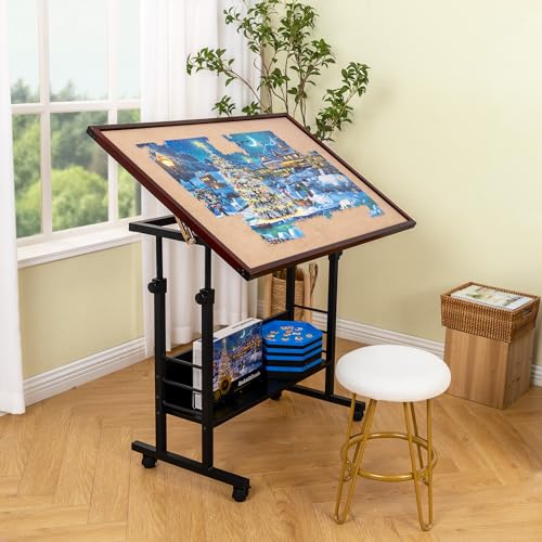 Becko US 1500 Piece Tilting Puzzle Table with Cover Mat & Legs, Jigsaw Puzzle Board with 5 Tilt Angle & Height Adjustment, Portable & Movable Tables with Storage for Adults, Enclosed with 4 W - WoodArtSupply