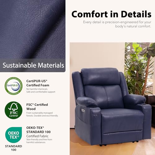 EONIX Wall Hugger Recliner for Small Space, Real Zero Clearance Power Recliner, Lazy Boy Recliner Chair with Cup Holders for RV, Living Room, Bedroom, SXXY011990, Navy Blue