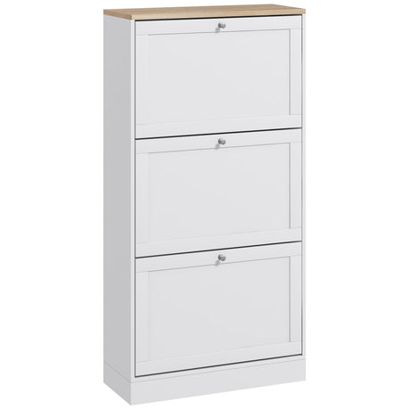 HOMCOM Slim Shoe Cabinet for Entryway, Modern Hidden Shoe Storage Cabinet with 3 Flip Drawers and Adjustable Shelves for 18 Pairs of Shoes, White HOMCOM