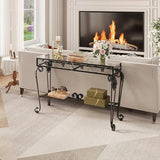 HavenlyYouth Console Table 47.2", Tempered Glass Sofa Tables, Vintage Entryway Table with Metal Frame, Console Tables for Living Room, Entrance, Foyer, Adjustable Feet (Black) HavenlyYouth