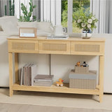 VINGLI 51" Console Table with Drawers, Rattan Entryway Table with Storage Shelf, Narrow Sofa Table, Boho Hallway Table for Living Room, Entrance, Foyer, Behind Couch, Natural Rattan VINGLI
