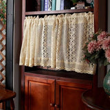 Rustic Boho Curtain Valance for Kitchen Window Farmhouse Handmade Crochet Curtain Tiers for Coffee Decor Room Divider Rod Pocket Hollow Short Lace Curtains for Bathroom Closet 1 Panel W39 X L24 Inch Yunsurey